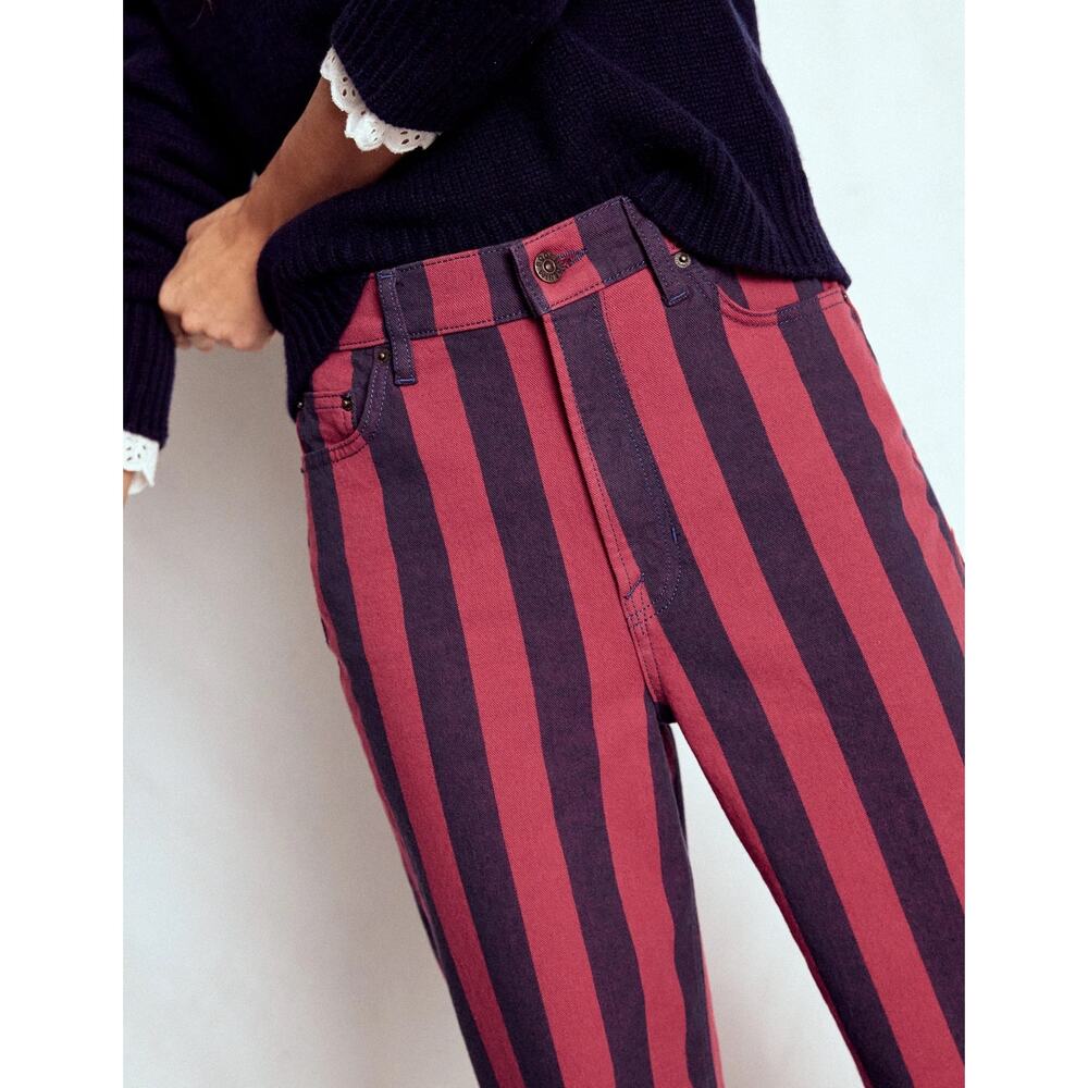 NWT Boden High Rise Stripe Straight Leg Pants 27 Petite Burgundy Navy - Picture 5 of 13